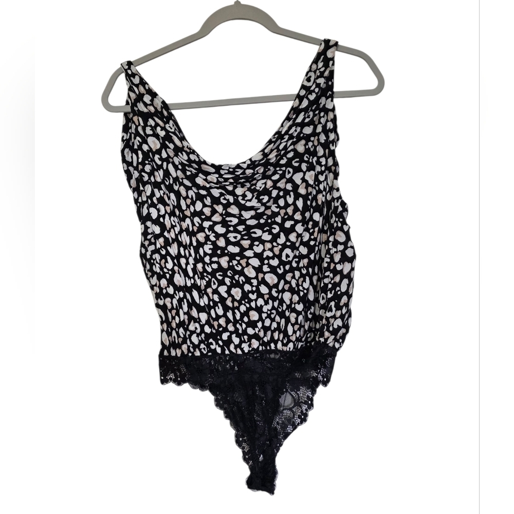 FREE PEOPLE Black and White LaceTrimmed Women's Bodysuit MEDIUM - Picture 5 of 6